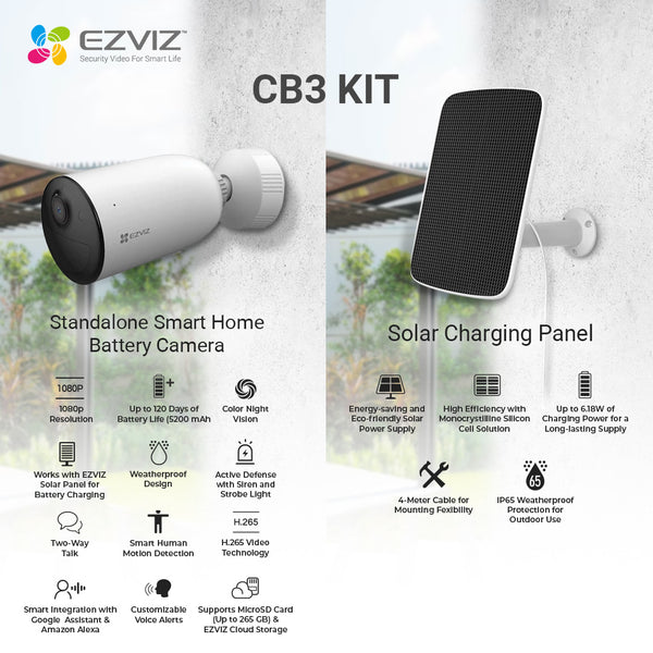 Ezviz CB3 Smart Home Battery Camera with Solar Panel