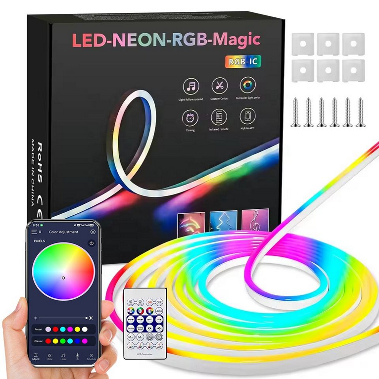 Smart RGB Pixel Neon Light with Wireless Controller and Power Supply